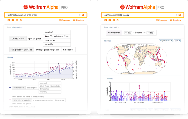 Wolfram Alpha에서 현실 세계 데이터 생성