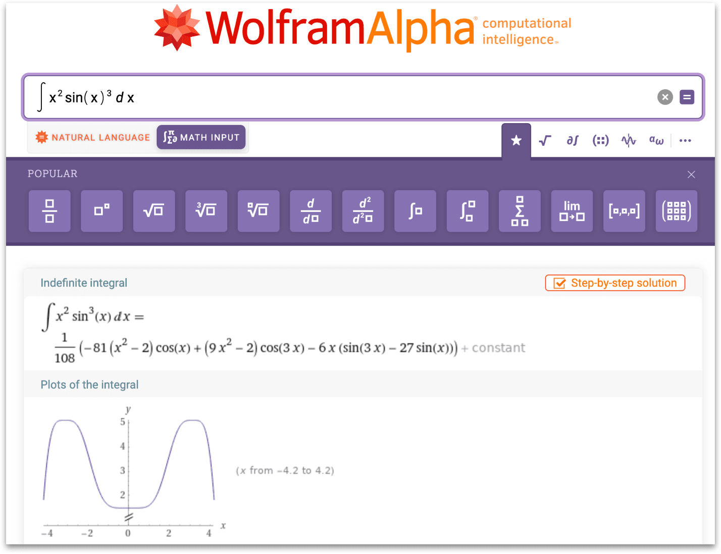 wolframalpha.com의 수학 입력