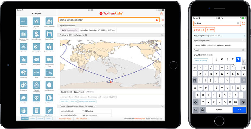 iPad Wolfram Alpha 앱 스크린샷