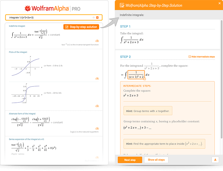 Wolfram Alpha의 단계별 솔루션 표시