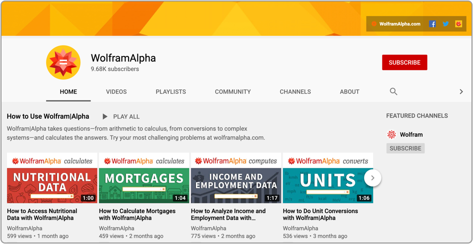 Wolfram|Alpha YouTube 채널 이미지